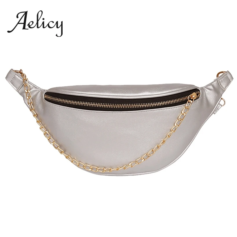 

Aelicy Women Metal Chian Chest Pack Casual Simple PU Leather Bright Crossbody Messenger Bags Female Fashion Waterproof Waist Bag