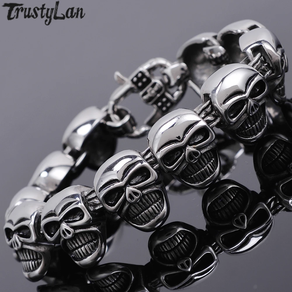 Мужской браслет с полной головой черепа, мужские браслеты s, браслеты, готические байкерские ювелирные изделия, Панк ручная цепочка, аксессуары из нержавеющей стали