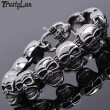 Мужской браслет с полной головой черепа, мужские браслеты s, браслеты, готические байкерские ювелирные изделия, Панк ручная цепочка, аксессуары из нержавеющей стали