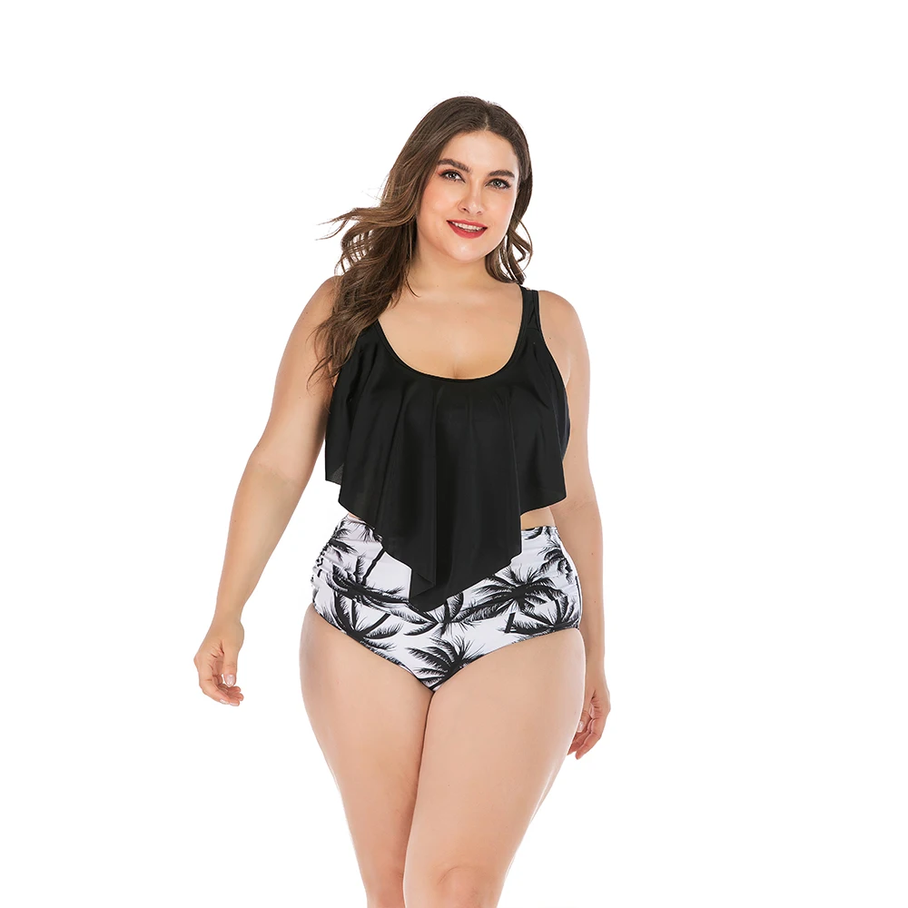 

Women swimwear Sexy bikinis Plus Size Ruffle Bikini Set Printed High Waist Two Pieces Swimsuits Summer Bikinis