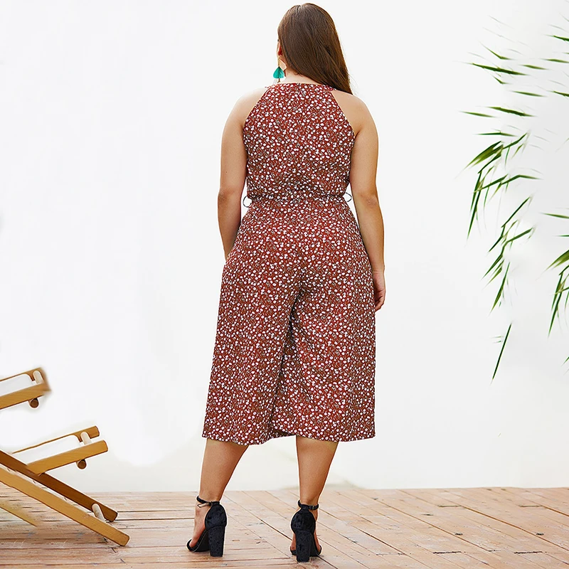Women Red Plus Size 4XL Jumpsuits Off Shoulder Lace Up Ankle-Length Pants Lady Loose Floral Print Sleeveless Wide Leg Overalls Women Red Plus Size 4XL Jumpsuits Off Shoulder Lace Up Ankle-Length Pants Lady Loose Floral Print Sleeveless Wide Leg Overalls
