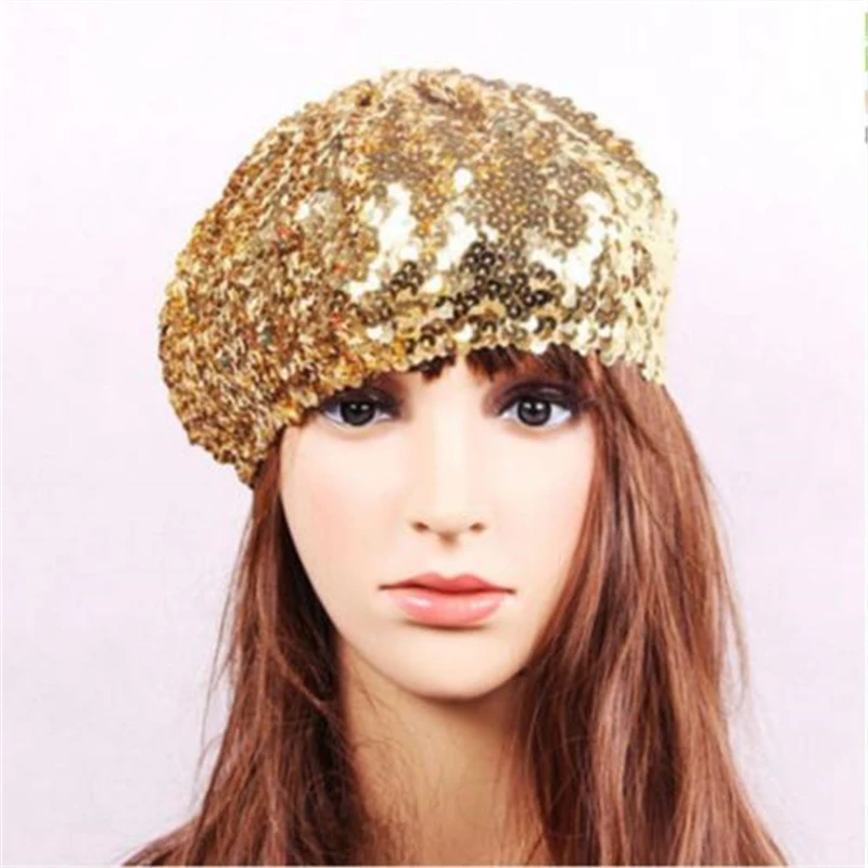 New Multicolor Sequin Hat Berets Women Girls Fashion Shinny sequined Beret Ladies School girl