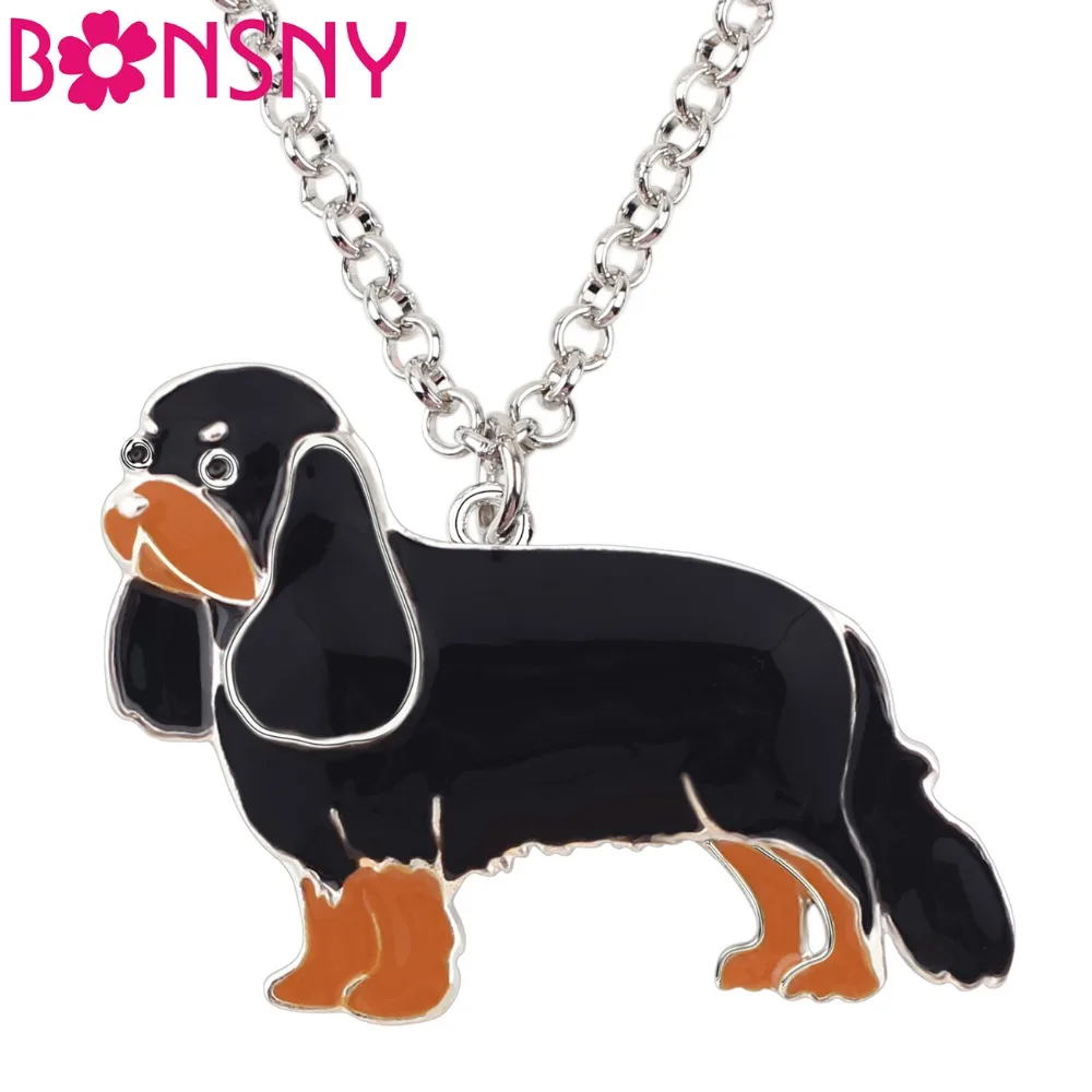 

Bonsny Alloy Enamel Anime Cavalier King Charles Spaniel Dog Necklace Choker Collar Pendant Novelty For Women Girl Animal Jewelry