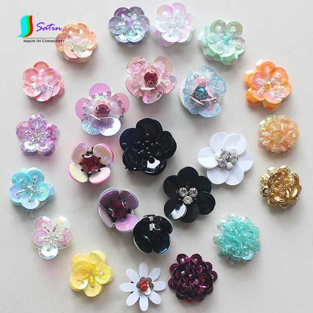 Fleur de paillettes perlées en trois dimensions, pour pince à cheveux bricolage couvre-chef, décoration de vêtements, accessoire de Patch de fleurs en perles S0443H - AliExpress