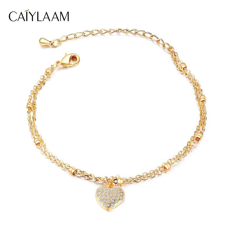 

CAIYLAAM Cute Heart Charm Bracelets for Women Gold Link Chain Crystal Bracelet Adjustable Femme Fashion Jewelry Ladies Bracelet