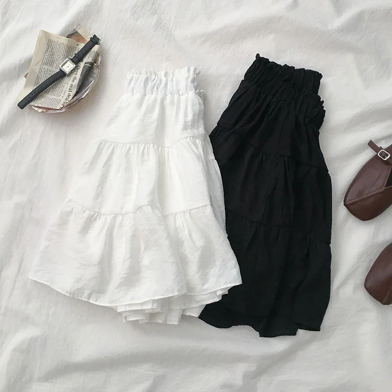 Трапециевидные Юбки Лето Новая женская плиссированная короткая юбка однотонная Офисная Женская Империя