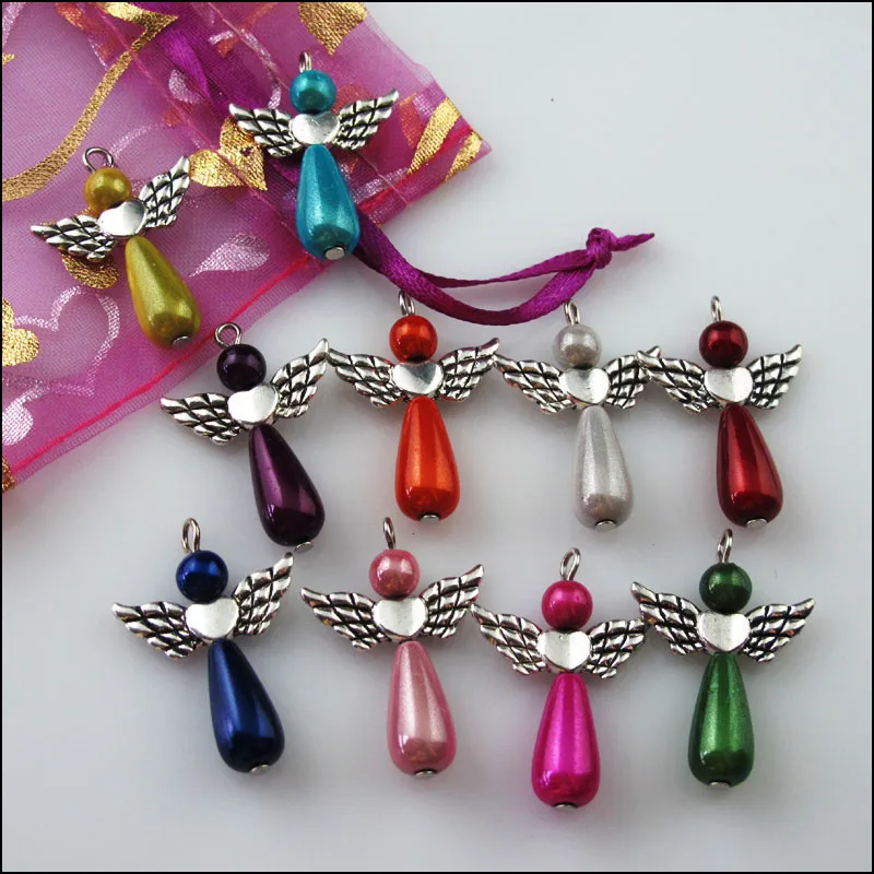 

New 10Pcs Mixed Dancing Angel Wings Teardrop Charms Pendants 22x31mm