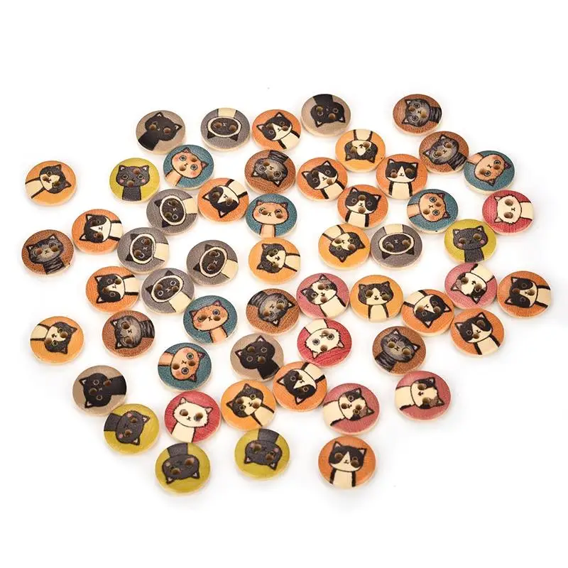 

50PCs/lot Wooden Sewing Buttons Round Colorful Mixed Two Holes 15mm Dia. Sewing Scrapbook Clothing Crafts Accessories