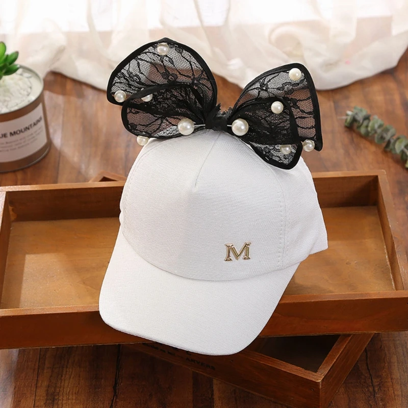 Children's Cap  Lace Big Bow Hat M Sequin Cap Pearl Baseball Cap