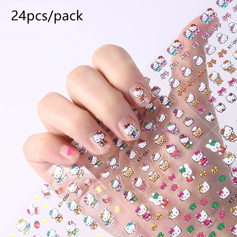 

24 Sheets/Pack Nail Art Sticker Set 3D Cute Cat Cartoon Nail Sticker Tips Not Repeat Adhesive-Self Decoration Tools 2019 new