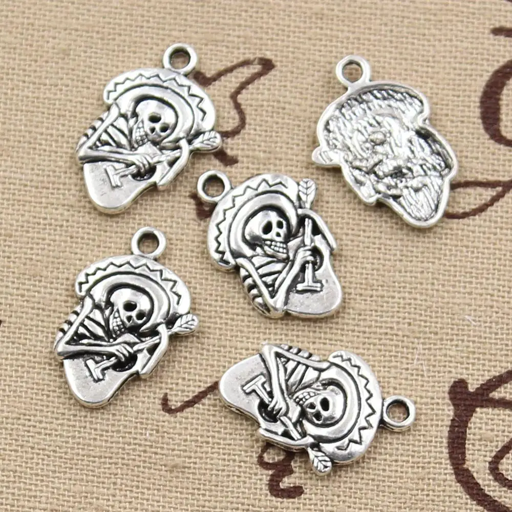 

12pcs Charms skull sombrero with guitar 22x15mm Antique Making pendant fit,Vintage Tibetan Silver Bronze,DIY bracelet necklace