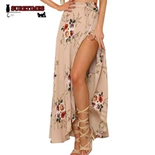 Женская белая ассиметричная длинная юбка летняя винтажная юбка с цветочным принтом и разрезом сбоку, обтягивающая юбка макси, юбка с поясом для девочек, 4 цвета