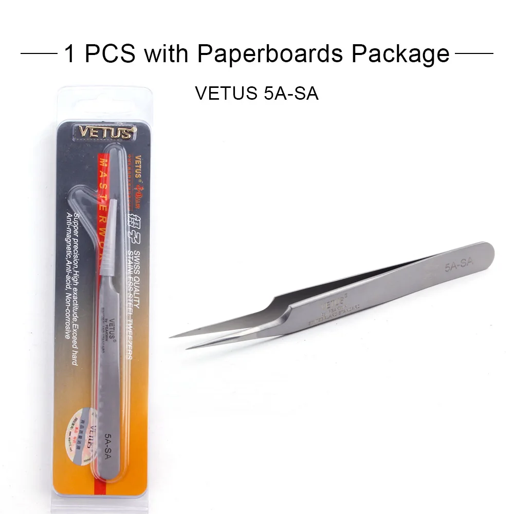 VETUS 6A-SA Пинцет для наращивания ресниц из нержавеющей стали прецизионный Пинцет для объемных ресниц плоскогубцы инструмент для макияжа пинцет - Длина: 5A-SA Paperboards
