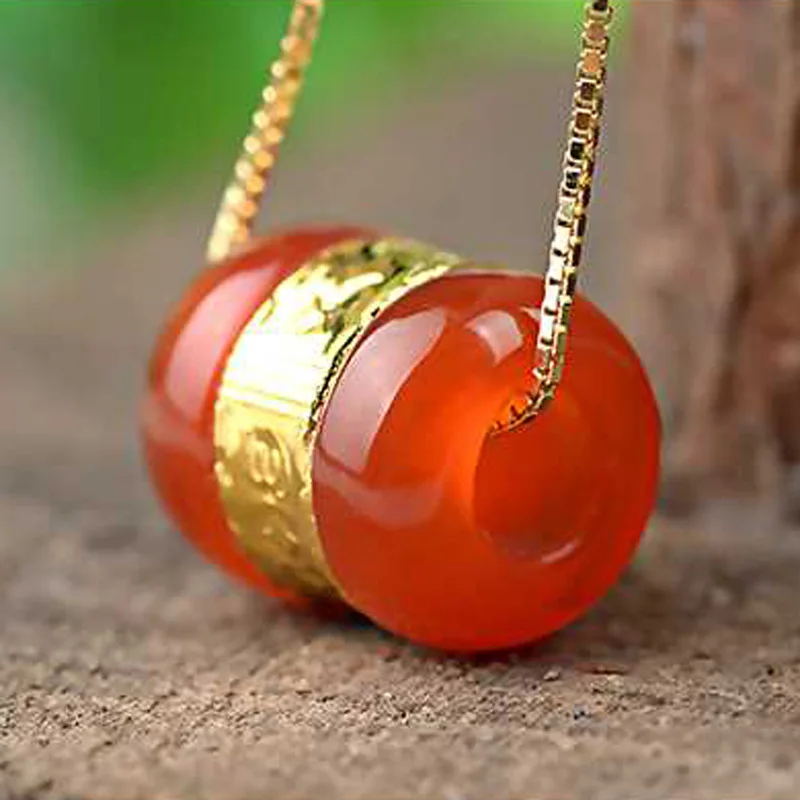 Chalcedony Transfer Beads Pendant Gold Jade LuLuTong Necklace Lucky Amulet Lovers Jewelry For Men Women Gift