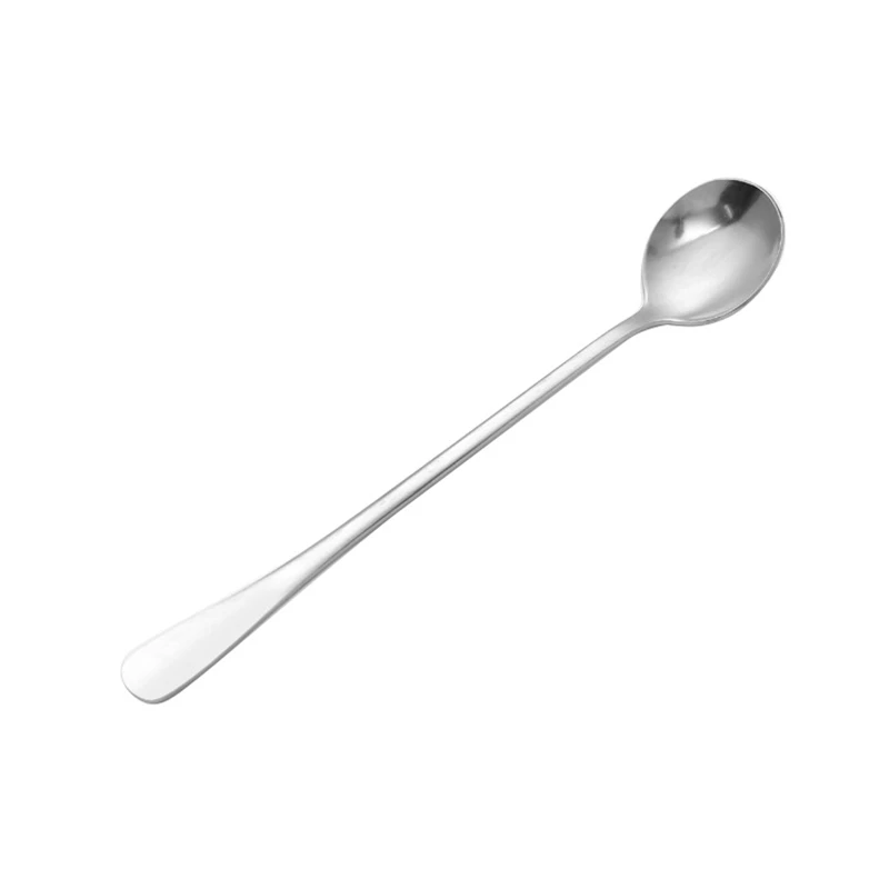 Long Handle Rice Soup Spoon Stainless Steel Dessert Scoop Hot Drinking Tableware Coffee Spoon Stir Teaspoons Kitchen Dinnerware - Цвет: Round head spoon