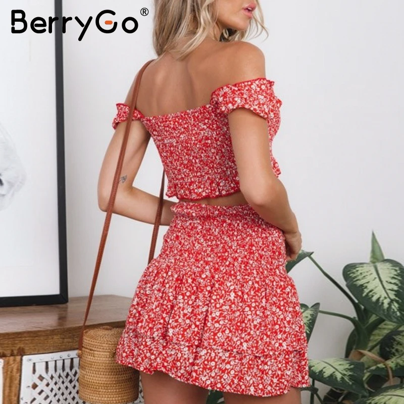 BerryGo Элегантное летнее женское платье бохо цветочный принт с открытыми плечами