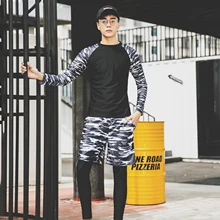 Корейский мужской купальник из двух частей с длинными рукавами брюки пляжный костюм для серфинга из трех частей бегущий Быстросохнущий Мужской купальный костюм