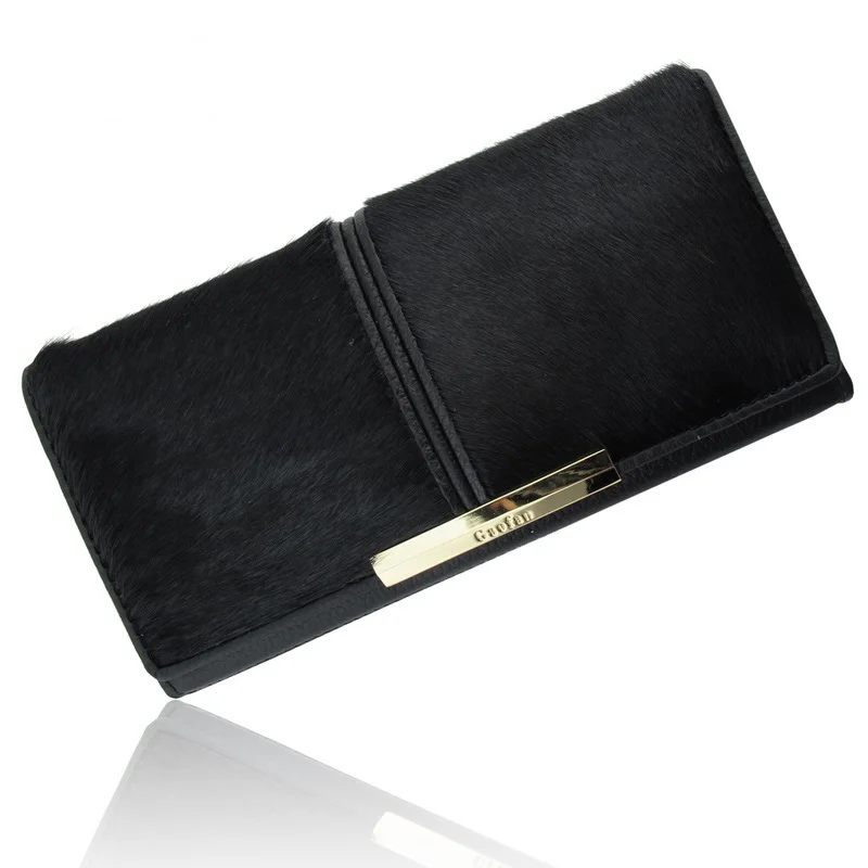 Women Horse Hair Wallet Patchwork Clutches Bag Female Long Wallets Card