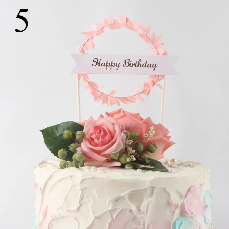 Мини-венок, Топпер для торта на день рождения, зеленый лист, топперы для кексов, детский душ для девочек, топперы для торта, декор для торта на день рождения, флаги - Цвет: 5