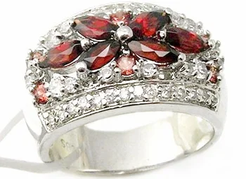 

Real natural garnet flower ring Free shipping 925 sterling silver 0.6CT*6pcs,0.13ct*6pcs gems For men or women C952202