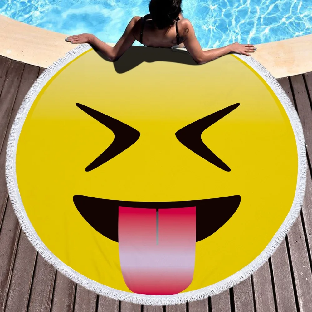 25 ألوان الرموز التعبيرية المطبوعة 150 سنتيمتر شرابة العملاقة بطانية شاطئ نزهة التخييم حصيرة جولة Sandbeach منشفة سماط سادة شال فراش