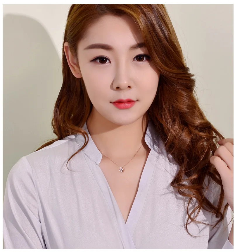 18k Gold Diamond Necklace Pendant Female Women Girl Miss Gift Chain Charm Clover Trendy Party Rose White Yellow drop shipping