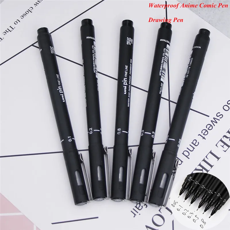 

6 Sizes Fineliner Pigma Micron Drawing Pen 005 01 02 03 05 08 Waterproof Anime Comic Pen Not Blooming Durable Art Markers