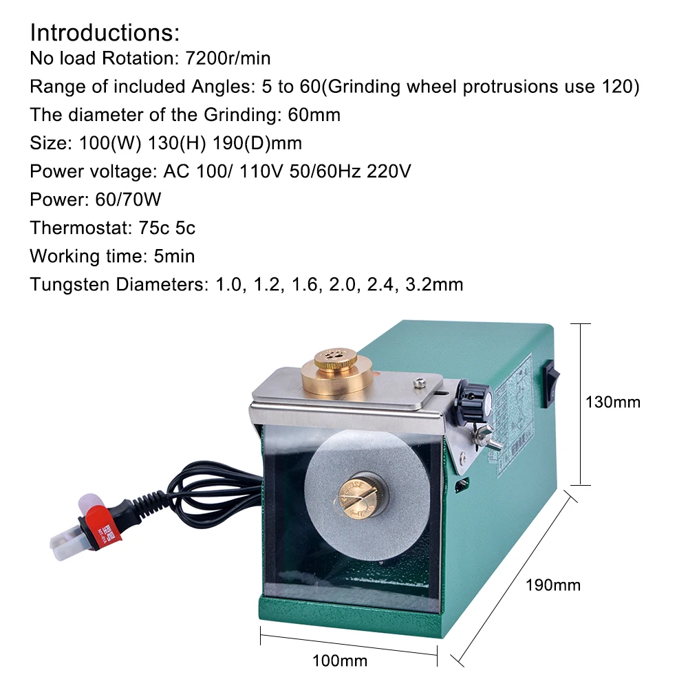 TIG Welder Tungsten Electrode Sharpener Grinder 5 to 60 Degree fast