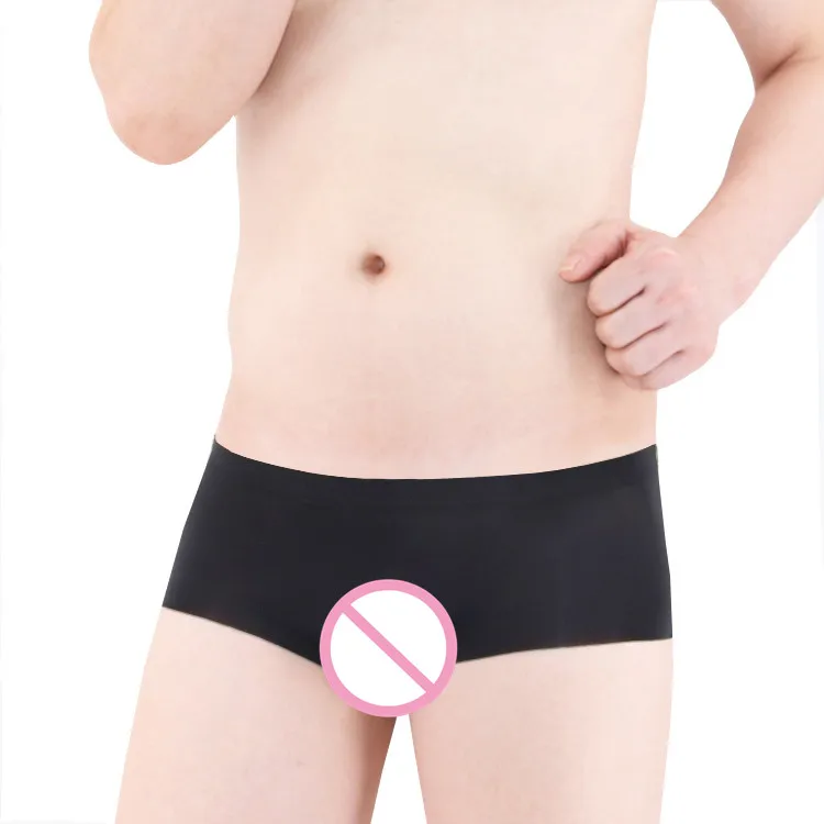 

Men A chip of any cut edge Underwear Sexy Thin Ice Silk Low Waist Small Boxer Shorts Gay Seamless Lingerie Male Panties C88803