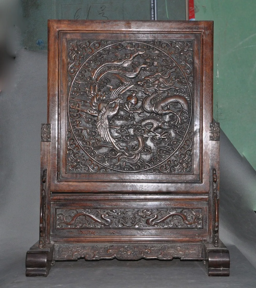 

Crafts statue old Chinese huanghuali wood hand-carved Dragon Phoenix Auspicious statue screens halloween