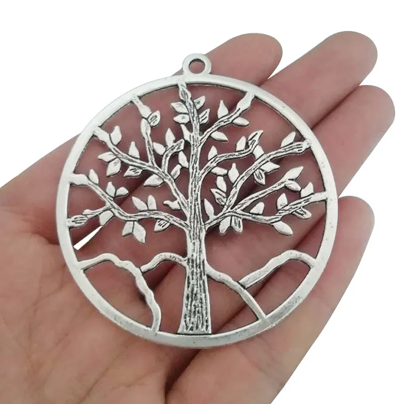 

4 x Antique Silver Metal Large Round Tree of Life Living Tree Charms Pendants for Necklace Jewelry Making Findings 57x57mm