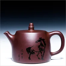 400 мл Yixing натуральная фиолетовая Глина чайник большой емкости Teaware здоровье НЕОБРАБОТАННАЯ руда шариковые отверстия лошадь узор чайники подарки на день рождения