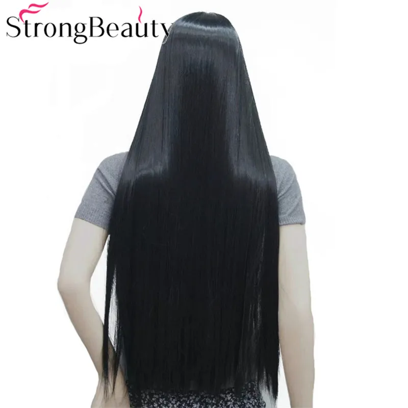 Очень красивые, длинные прямые черные парики с аккуратной челкой синтетические волосы женский парик