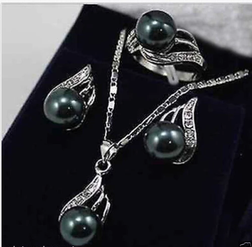 

Jewelry Black Pearl Bow Pendant Necklace Earring Set hot
