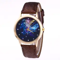 Модные Повседневное Для женщин кварцевые наручные часы кожаный Женские часы-браслеты студента часы Reloj Mujer Pegasus звезды любят подарок
