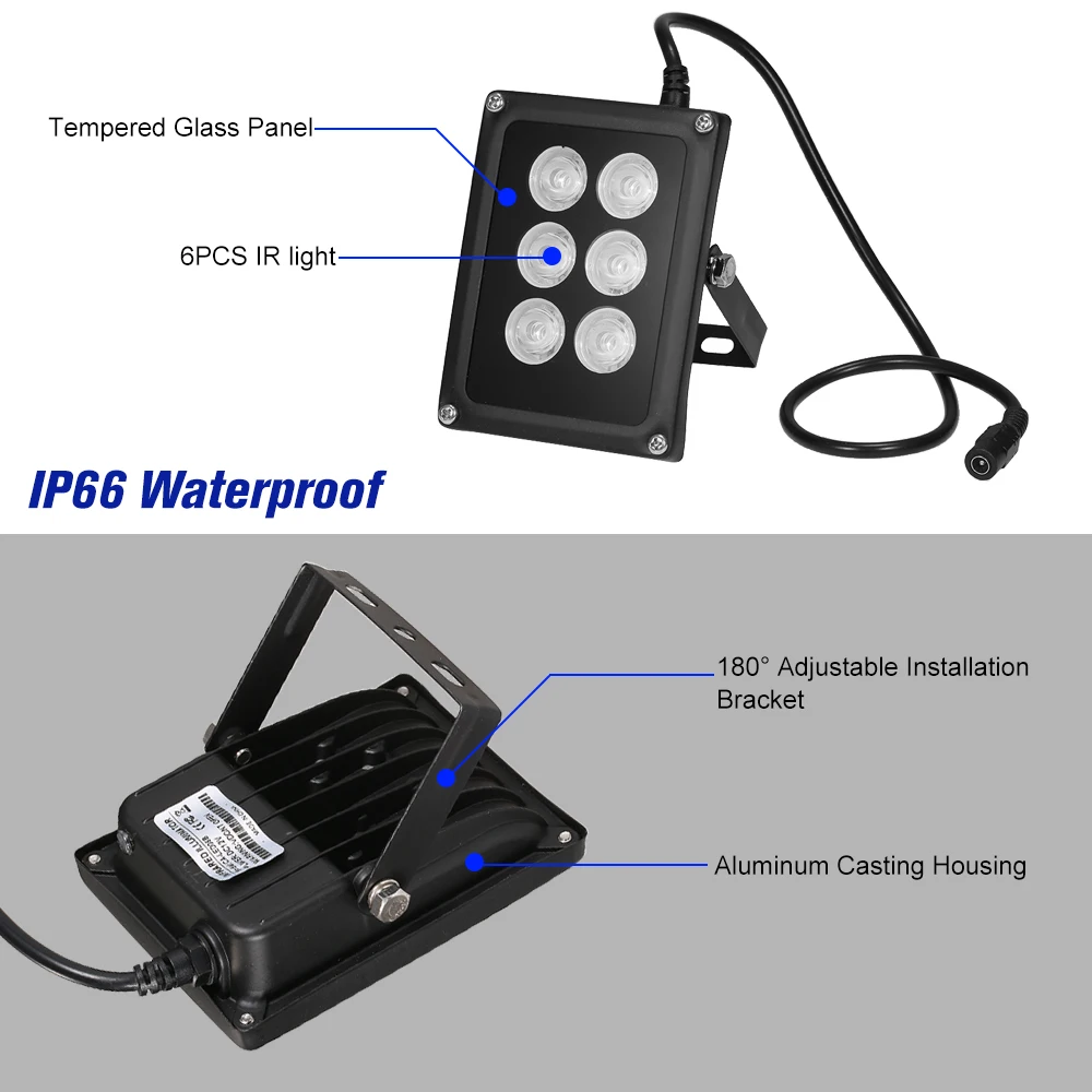KKMOON 6 шт. инфракрасные светодиодные матрицы ИК-осветитель ночного видения широкоугольный дальний открытый водонепроницаемый для камеры видеонаблюдения