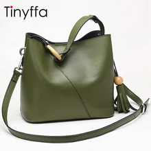 Tinyffa Women leather handbags simple tassels genuine leather bag high quality bucket bag luxury handbags women