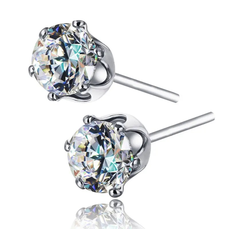 

5 Pair Six Claws 6mm 0.5ct CZ Crystal White Gold Color Stud Earrings Crystal Wedding Jewelry For Women brincos
