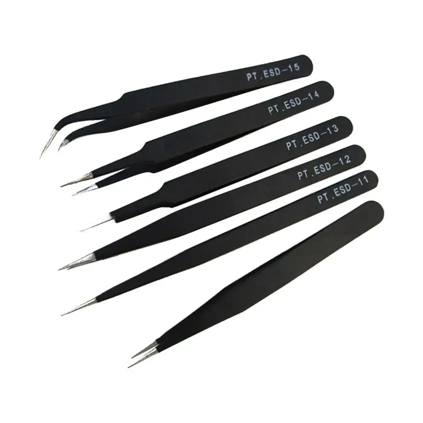 6 PIECE Professional Coated Precision Tweezers Set Stainless Steel Non Magnetic