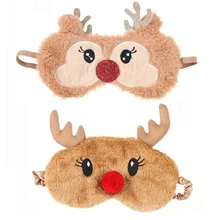 Милые Рождественские сувениры, мультяшная маска для глаз с оленем, плюшевая ткань, маска для сна, натуральная маска для глаз, тени для век