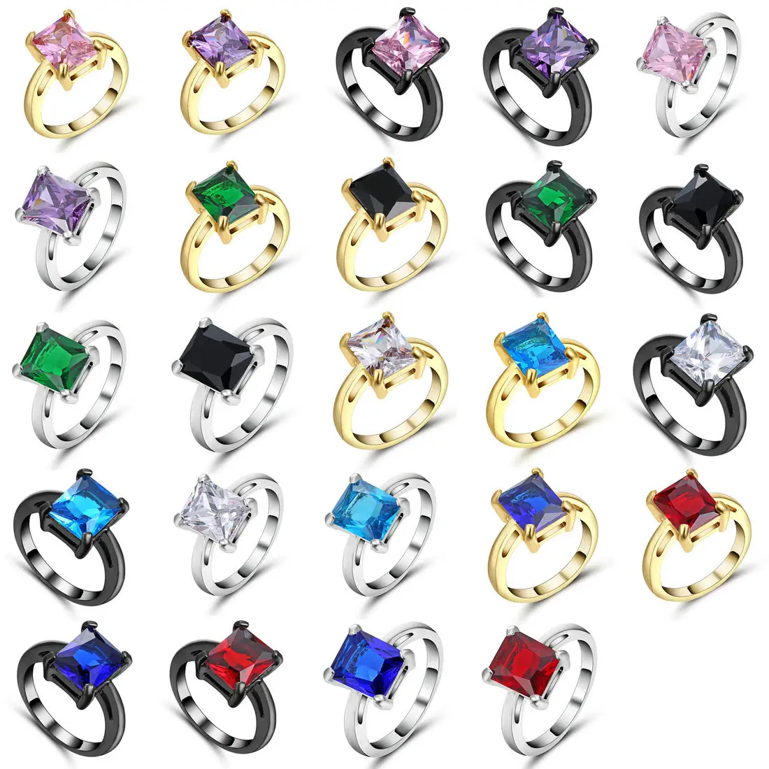 

Fine Jewellery Silver Gold Colour Rings for Factory Womens Engagement Rings Fashion Jewelry Large Rectangle Crystal Promise Ring