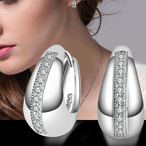 

2018 Women's Crystal Ear Cuff Huggie Earrings Silver Plated Eardrop Zircon Inlay Clip on Earrings Jewelry Gift