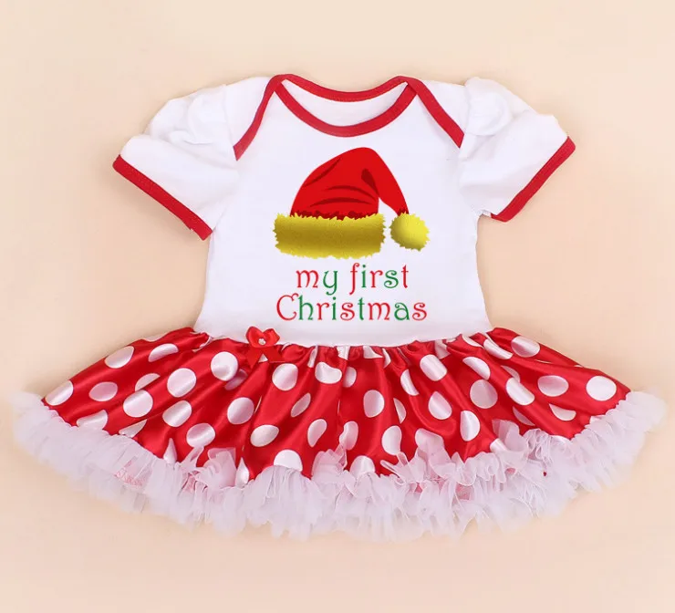 Детские Первые Рождественские костюмы для малышей; комбинезоны с короткими рукавами с Санта-Клаусом; Вечерние наряды; модные платья для новорожденных; одежда