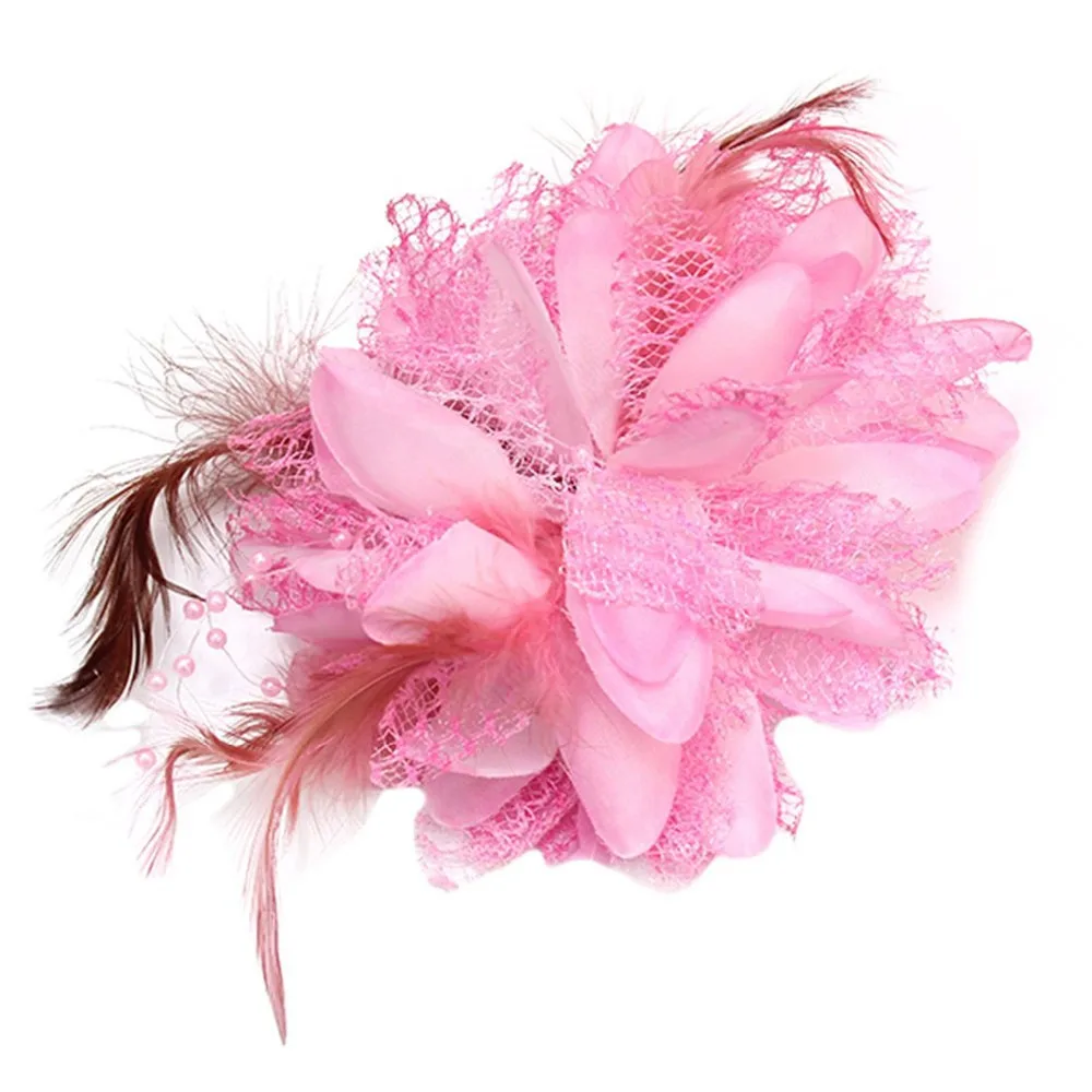 

Pink Flower Feather Bead Wrist Corsage Bridal Hair Clip Pin Brooch Headpiece