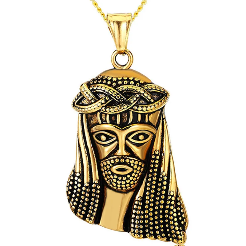 Крест Иисуса Христа Глава Подвеска Настоящее заполненный Золотая цепь