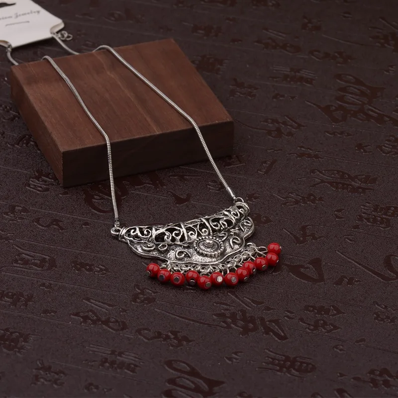 TopHanqi, женские цыганские украшения, богемные Этнические красные натуральные каменные подвески, ожерелья, металлические тибетские серебряные цепочки, ожерелье для женщин