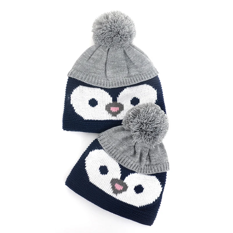 

New fashion boy girl hat autumn and winter wool cap Korean cute cartoon penguin knit hat warm adjustable comfortable head cap