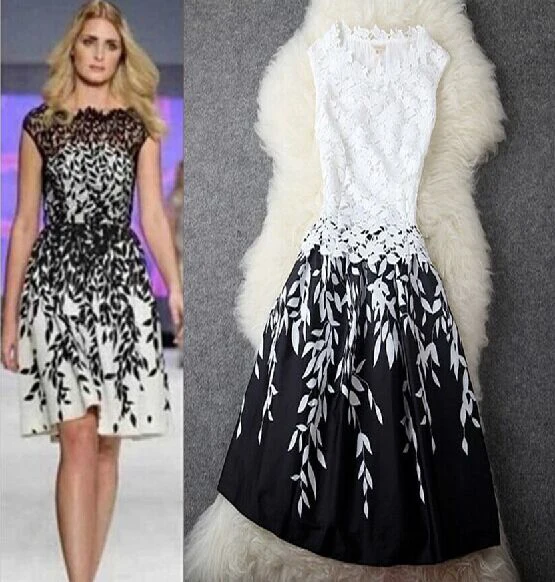 Noble lace water soluble stitching leaf printing lady's short dress | Женская одежда