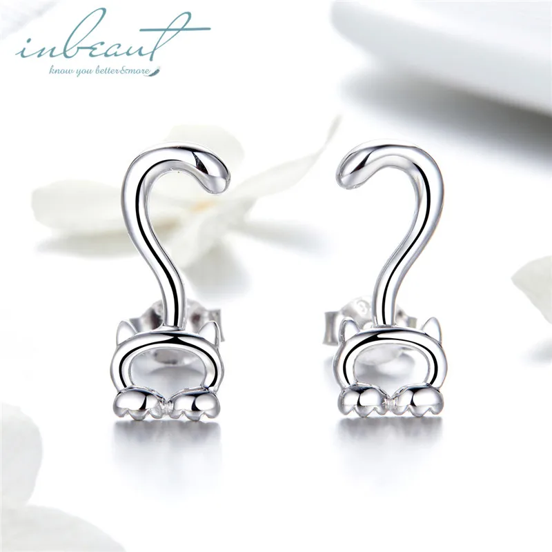 

S925 Sterling Silver Lifting Tail Cat Earrings Original Design Female Cute Cartoon Kitty Figure Stud Earrings for Women Korean