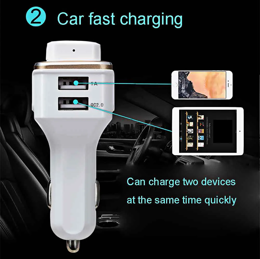 

Free Shipping TL20 Multifunction Car Oxygen Bar Dual USB Quick Charger Adapter Bluetooth V4.0 Hands-free Earphone 5 Colors